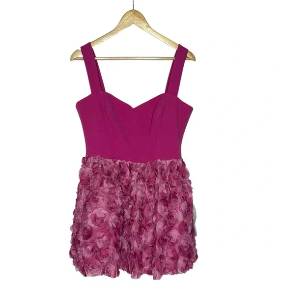 NWT Dress The Population Melanie Floral Applique Mixed Media Mini Dress L - Picture 3 of 10